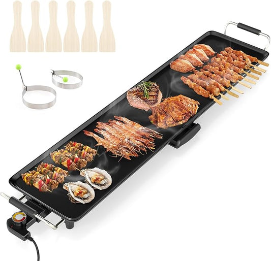 35” Extra Large Electric Griddle, Teppanyaki Grill w/Nonstick Surface, 4 Adjustable Temperature, Insulated Handles & Drip Tray, Indoor & Outdoor Tabletop Griddle for Party, Camping (35”)