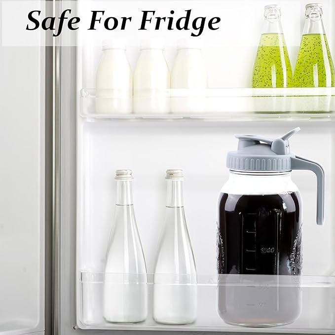 Cold Brew Coffee Maker 64 Oz Mason Jar Cold Brew Pitcher With Strainer 2 Set Half Gallon Wide Mouth Glass Iced Coffee Maker With Spout Lids 2 Quart Glass Pitcher For Fridge, Lemonade, Cold Brew