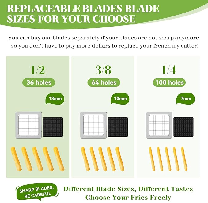 Commercial French Fry Cutter, Heavy Duty Potato Slicer with 3/8 and 1/4Inch Blade, Stainless Steel Potato ChopperFrench Fries Cutter with Suction Feet,