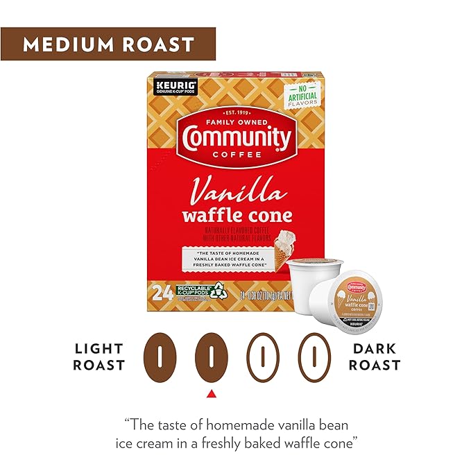 Community Coffee Vanilla Waffle Cone Ice Cream Flavored, 10 Count Coffee Pods, Compatible with Keurig 2.0 K-cup Brewers, 10 Count (Pack of 1)