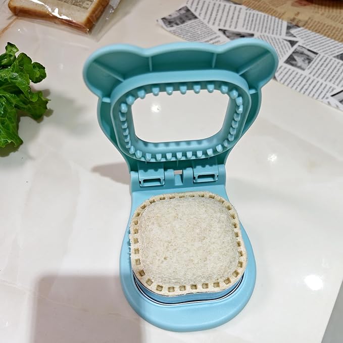 Sandwich Cutter and Sealer - 3.7" Circle & Square Pocket Sandwich Maker, Intuitive & Easy-to-Use for Boys &Girls, Perfect for Breakfast & Lunchboxes (Light Blue, Square)