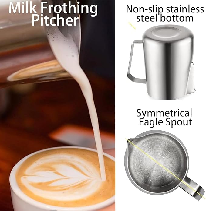 MIULY Stainless Steel Milk Frothing Pitcher 20oz/600ML - Professional Milk Frother Jug for Latte Art, Espresso Machine Accessories, Dishwasher Safe for Home & Cafe Baristas