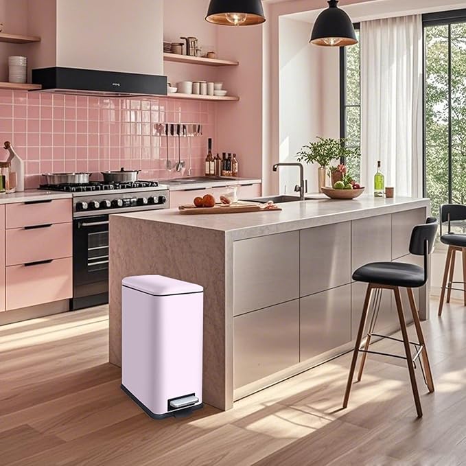 30L/Slim 8 Gallon Stainless Steel Trash Can with Soft-Close Lid & Removable Inner Bucket, Fingerprint-Proof, Odor-Controlled Kitchen Bathroom & Office Waste Bin, Pink