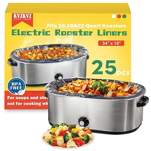 25 Count Electric Roaster Liners, 34" × 18" Roaster Liners Disposable, Fits 16, 18, and 22 Quart, Up to 350° F, High Temperature Resistant Stew Cooking Bags, Food Grade Material