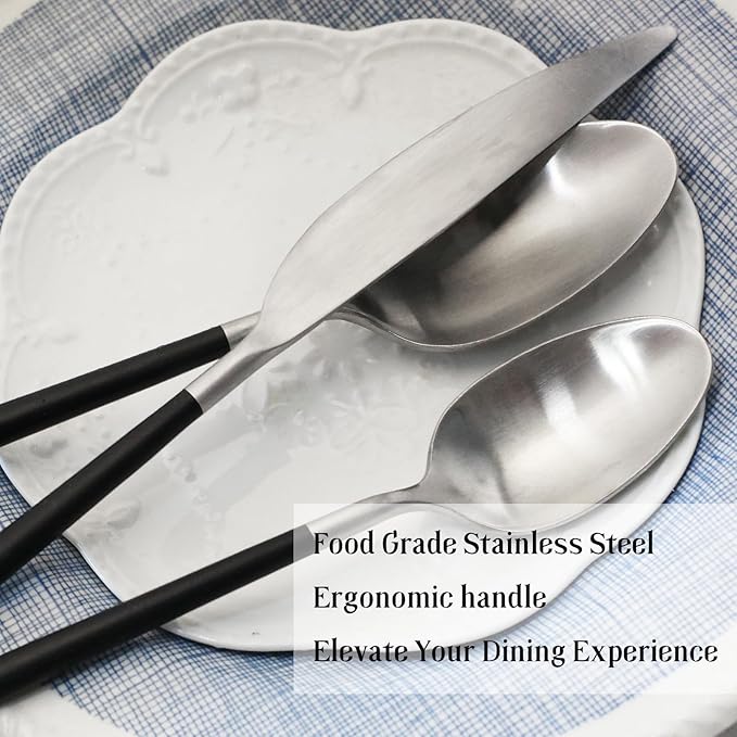 Black 20-Piece Silverware Set with Resin Handle,Stainless Steel Flatware Set, Modern Cutlery Set, Service for 4, Dishwasher Safe