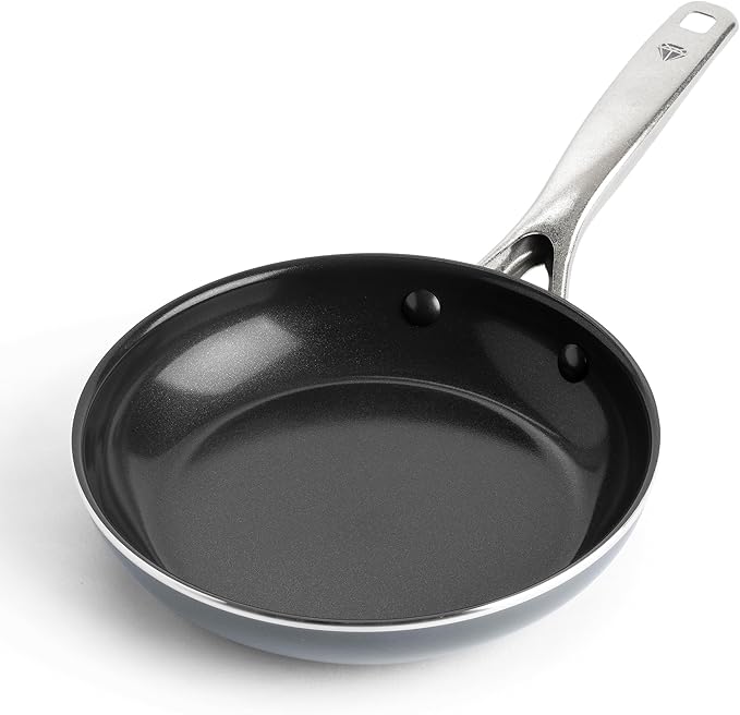 Blue Diamond 8" Nonstick Frying Pan Skillet, Ceramic Diamond Infused PFAS-Free, Dishwasher & Oven Safe, Stay Cool Handle, Durable Non Toxic Metal Utensil Safe, Egg & Omelet Pan, Gray