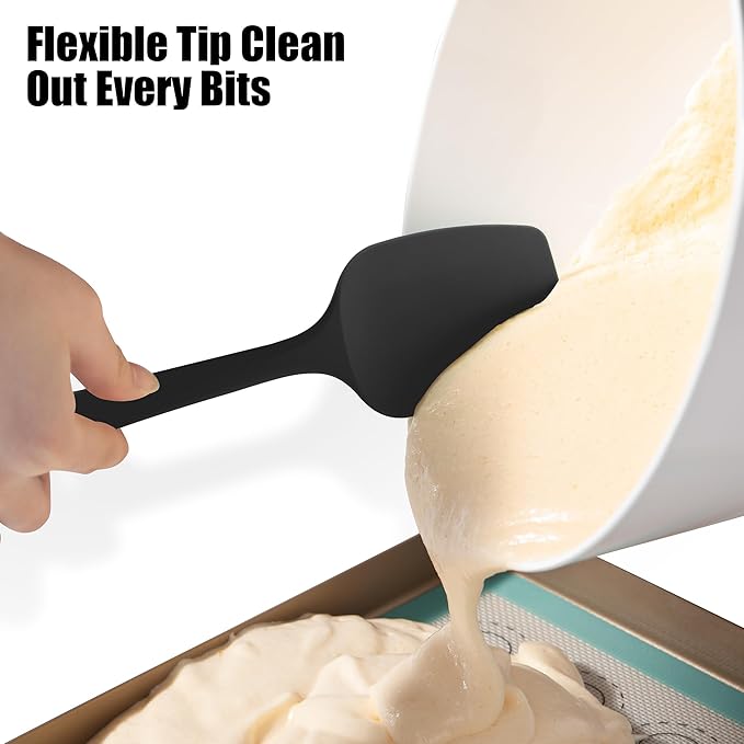 Heat Resistant Silicone Spoon Spatulas, Doosu 600°F High Temp Flexible Cooking Spoons Kitchen Spoonula Scratch-Proof for Mixing Stirring Scraping Serving Non-Stick Cookware (Set of 3, Black)