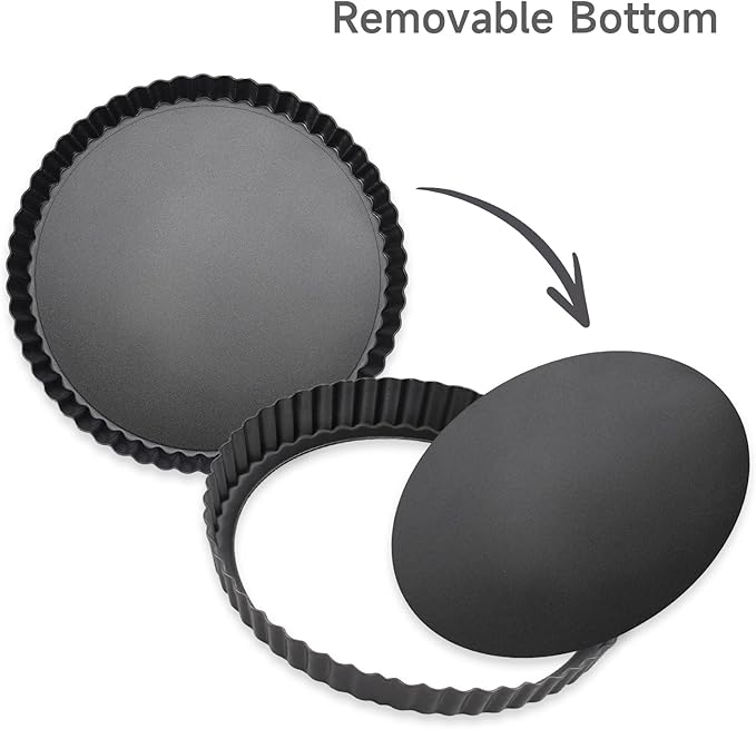 Tart Pan Removable Bottom - 9 Inch Non-Stick Carbon Steel Pie Pan for Baking Tarts, Pies, Quiches, Brownies, Quiche Baking Dish with Fluted Edges, Fruit Tart Mold