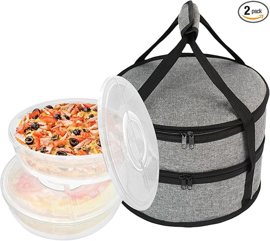 Aufind 12" 2 Pack Pie Carrier with Lid and Insulated Food Carrying Case Bag, Reusable Food Storage Containers for Pies, Cheesecake, Pizza, Nuts Fruit