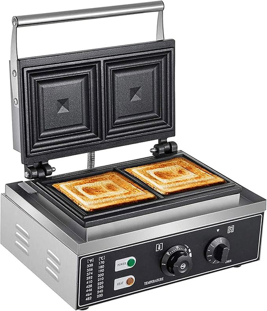 Commercial Electric Sandwich Machine 110V 1500W Double-side Sandwich Press Grill Nonstick Breakfast Sandwich Toaster Grilled Cheese Maker for Restaurant Party Food Stall