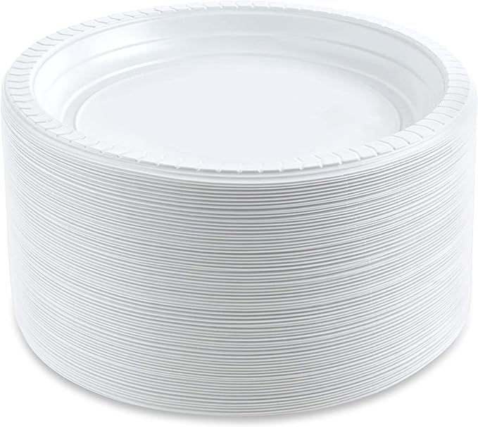 PLASTICPRO 6'' inch Round Plastic Plates Microwaveable, Disposable, White, Dinnerware 400 Count