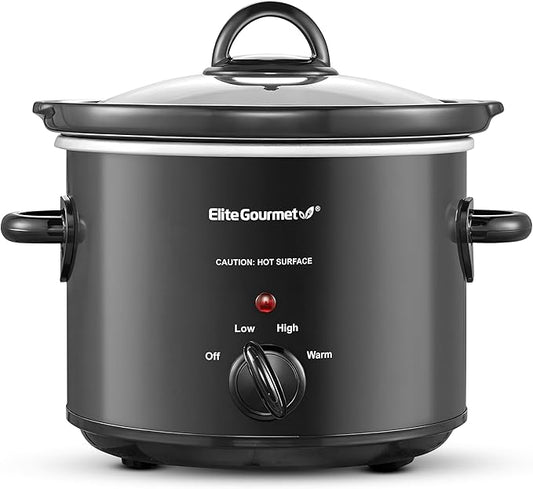 Elite Gourmet MST-350B Electric Slow Cooker, Adjustable Temp, Entrees, Sauces, Stews & Dips, Dishwasher Safe Glass Lid & Crock (3 Quart, Black)