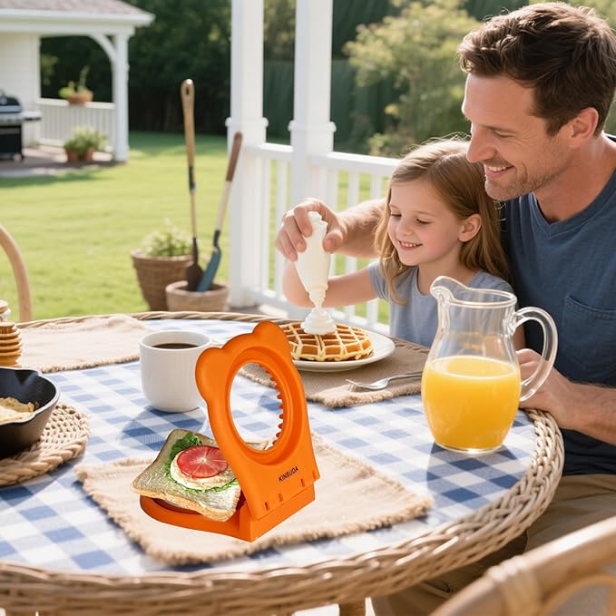 Sandwich Cutter and Sealer - 3.7" Circle & Square Pocket Sandwich Maker, Intuitive & Easy-to-Use for Boys &Girls, Perfect for Breakfast & Lunchboxes (Orange, Round)