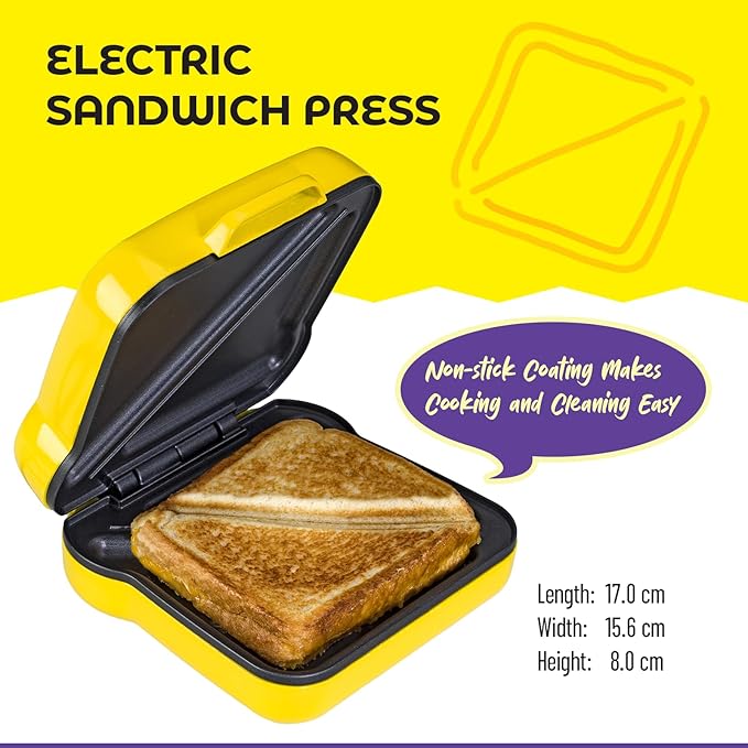 Mini Electric Sandwich Press – Fun Sandwich Shape – Non-Stick Coating, Easy to Clean – Great for Families, Kids, Dorms, Apartments, RVs – Gift for Holidays, Birthdays, Weddings