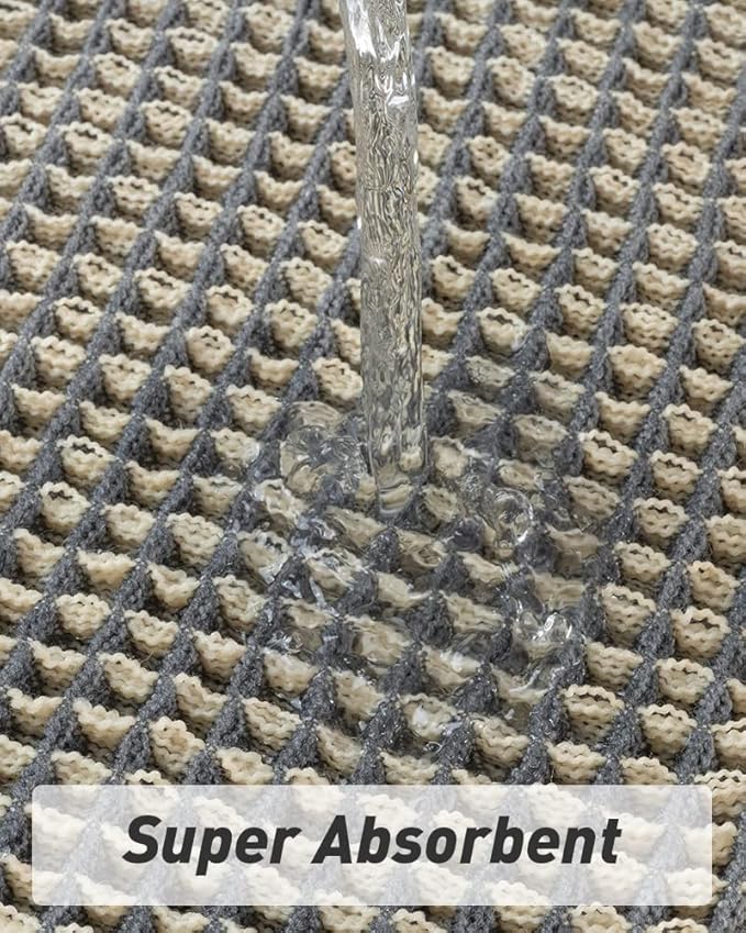 AMOAMI Upgraded Waffle Bath Mat, Super Absorbent Non Slip Bath Mats for Bathroom Floor, Machine Washable Bathroom Rugs with Tassels, Rubber Backed Bathroom Mats, Ultra Soft, 17" x 24"