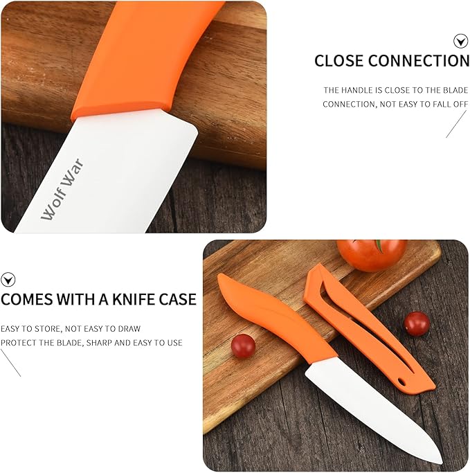 Ceramic Knife Set with Sheaths - Black 5 Piece Kitchen Set: 6" Chef, 5" Utility, 4" Fruit, 3" Paring Knife, One Peeler