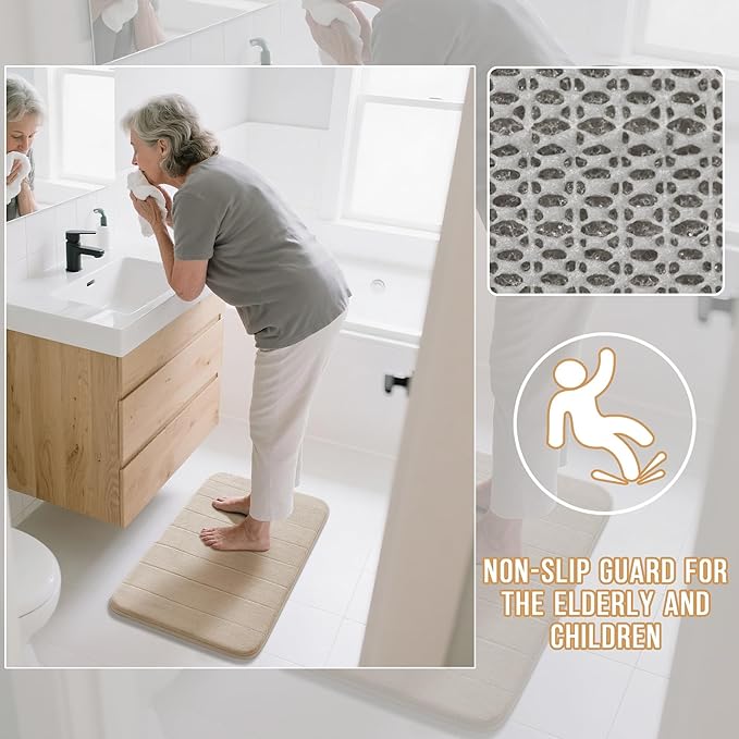Yimobra Bathroom Runner Rugs 72"x24" Non Slip Washable Memory Foam Bath Mat, Super Soft Water Absorbent Hallway Carpet for Vanity Tub Shower, Beige