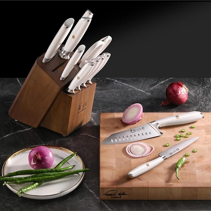 Cangshan L Series Knife Block Sets, Forged German Steel (12-Piece 4 Steak Knives, White)