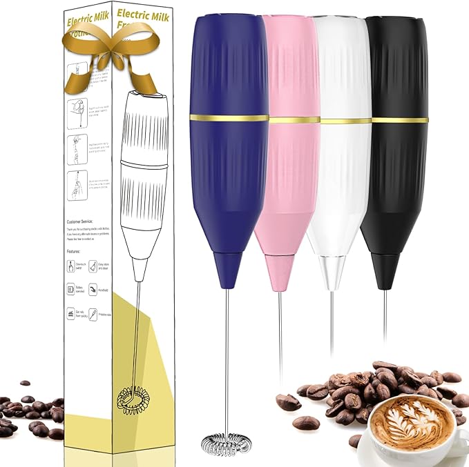 Cordless Milk Frother Handheld | Easy Clean, Detachable | Multi-Functional Drink Mixer for Coffee, Matcha, Eggs | Compact & Portable | Gift (Blue)