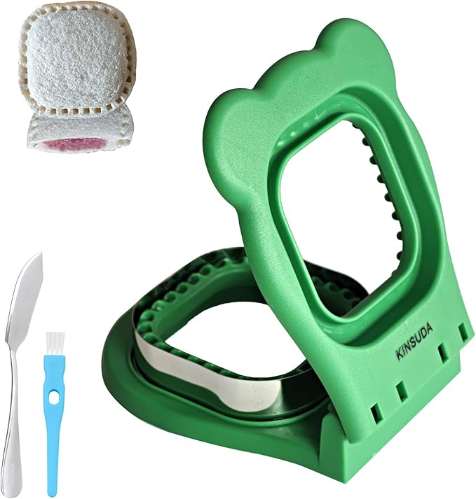 Sandwich Cutter and Sealer - 3.7" Circle & Square Pocket Sandwich Maker, Intuitive & Easy-to-Use for Boys &Girls, Perfect for Breakfast & Lunchboxes (Green, Square)