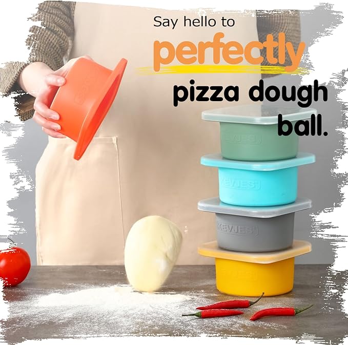 Stackable Silicone Artisan Pizza Dough Proofing Containers with Lids pizza making accessories (1 Yellow+1 Green+1Blue+1 Gray+1 Space Gray)