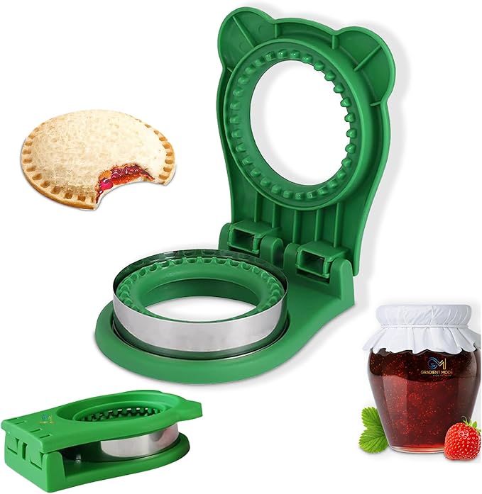 Sandwich Cutter and Sealer, Kids Bread Decruster, DIY Cookie Cutter, Great for Lunchbox and Bento Box - Green