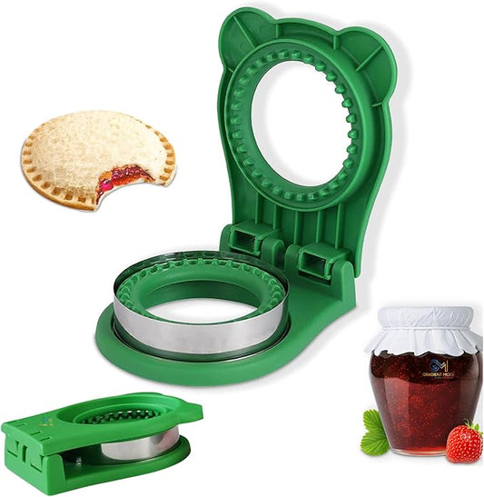 Sandwich Cutter and Sealer, Kids Bread Decruster, DIY Cookie Cutter, Great for Lunchbox and Bento Box - Green