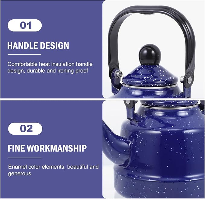 DOITOOL Enamel Tea Kettle Vintage Enamel Teapot 1.1 L Porcelain Tea Kettle Camping Coffee Kettle Stovetop Kettle Hot Water Boiler Pot for Hot Water, Tea Accessories
