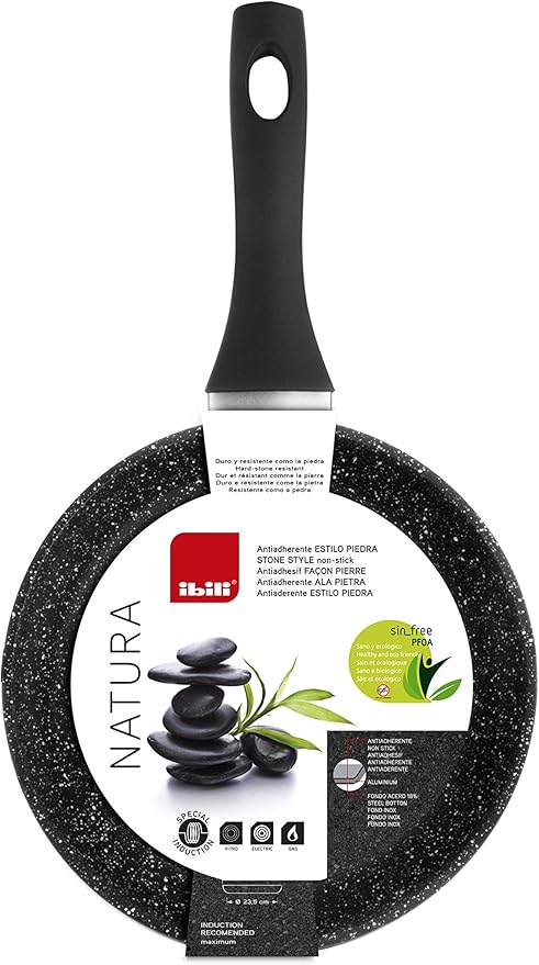 Ibili Professional Natura Non Stick Frying Pans - Made in Spain, Scratch Proof, Chip-Resistant, Double-Layer Pans for Cooking, PFOA Free, Cool Touch Handle, 9.5 Inches