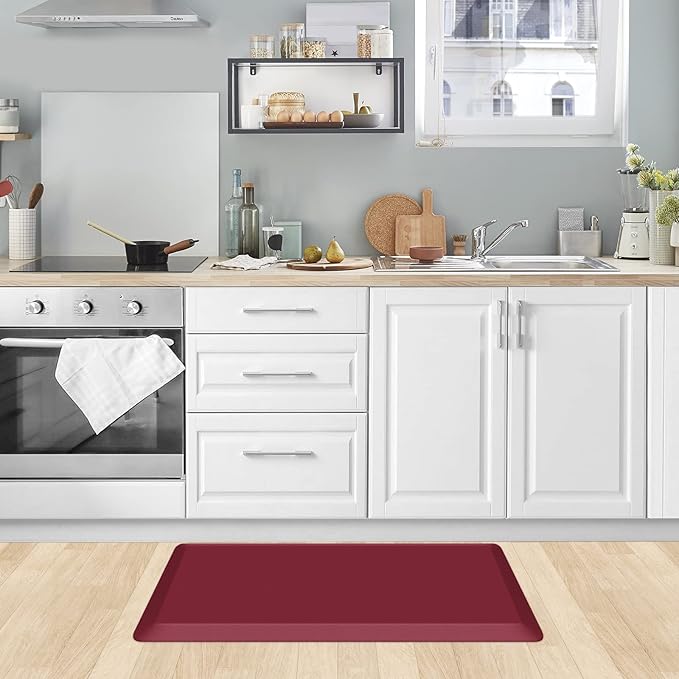 KitchenClouds Kitchen Mat Cushioned Anti Fatigue Kitchen Rug 0.8inch Waterproof Non Slip Kitchen Rugs and Mats Standing Desk Mat Comfort Floor Mats for Kitchen Sink Office (17.3"x28", Red)