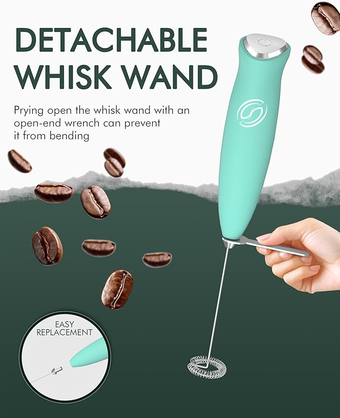 Milk Frother Wand Coffee Frother Handheld Drink Mixer Handheld with 2 Whisks Electric Whisk Stirrers Electric Milk Frother for Coffee Mixer Wand Milk Foamer-Aqua