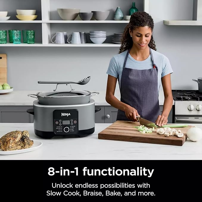 Ninja Foodi PossibleCooker PRO 8.5 Quart Multi-Cooker, with 8 in 1 Slow Cooker Dutch Oven, Steamer, Nonstick, Oven Safe Pot to 500°F - Sea Salt Gray