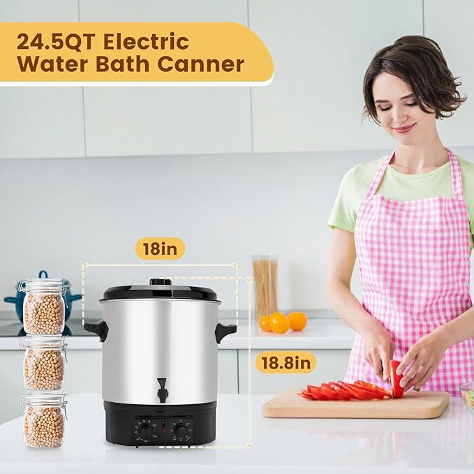 Electric Water Bath Canner | Large 24.5QT Electric Canner with Digital Timer & Adjustable Temp Control for Home Canning, Preserving Jams, Sauces, Pickles,Soups | Perfect for Heating Cans, Slow Cooking