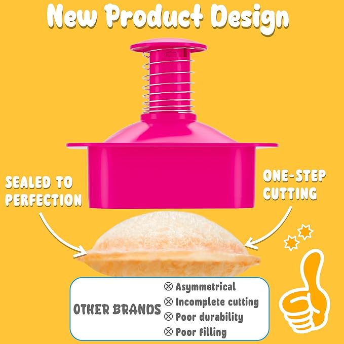 Sandwich Cutter and Sealer Square Cut and Seal Sandwich Maker, Crustless Peanut Butter & Jelly Sandwich Cookie Cutter-Pink Square