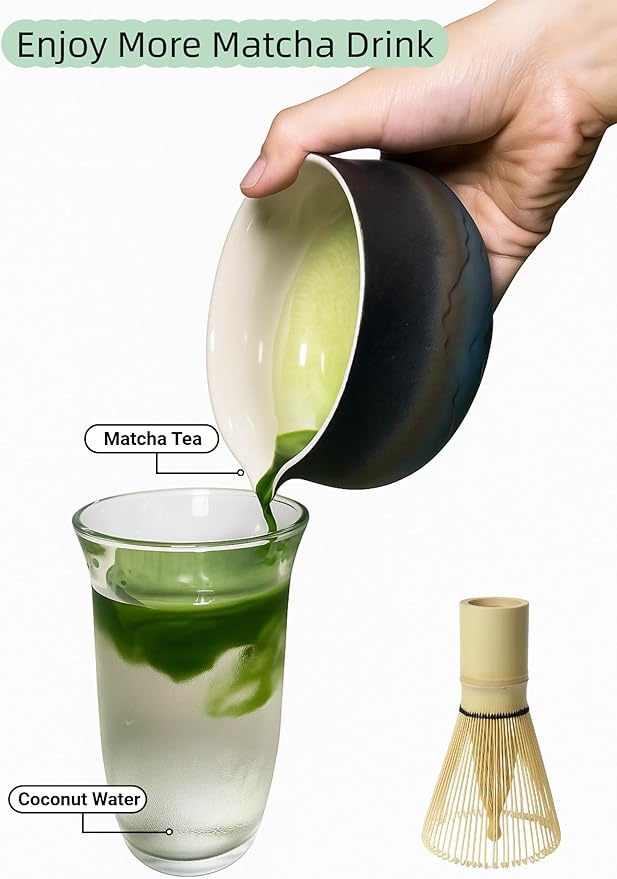 7 Pcs Matcha Whisk Set - Complete Matcha Kit Set Includes Matcha Bowl with Spout, Bamboo Whisk with Holder, Scoop, Sifter, Scoop Holder, Tea Towel - Ideal Gift for Matcha Lovers (Blue)