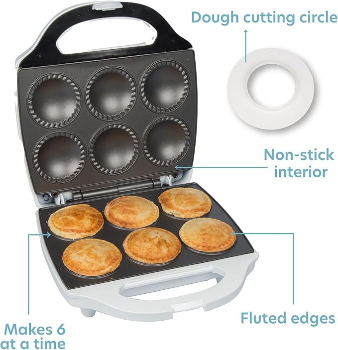 Mini Pie & Quiche Maker- Thanksgiving Electric Baker Cooks 6 Small Quiches or Pies in Minutes- Dough Cutting Circle Easy Measurement- Better than Tins, Pans- Baking or Dessert Gift - Fall Must Have