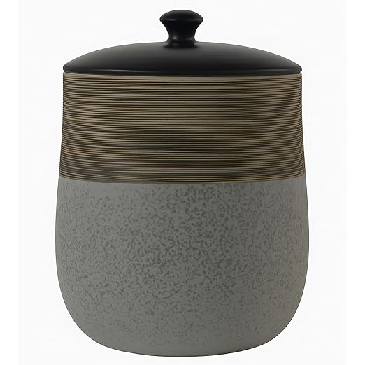 Escenzy Vintage Grey Bathroom Trash Can with Lid 5L | 7" x 10" | Decorative Small Garbage Can | Ceramic Waste Basket for Bathroom, Bedroom, Kitchen, Hotels or Living Room Decor | Modern Restroom Decor
