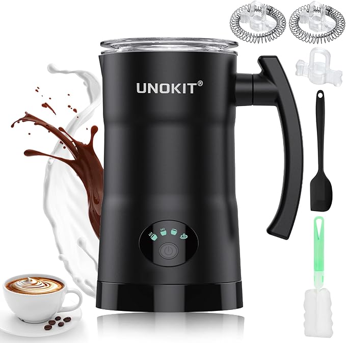 Milk Frother, 4-in-1 Milk Frother and Steamer with Temperature Control & Auto Shut-Off, 11.8oz/350ml Milk Warmer, Hot and Cold Foam Maker for Coffee, Latte, Cappuccinos, Macchiato, Black