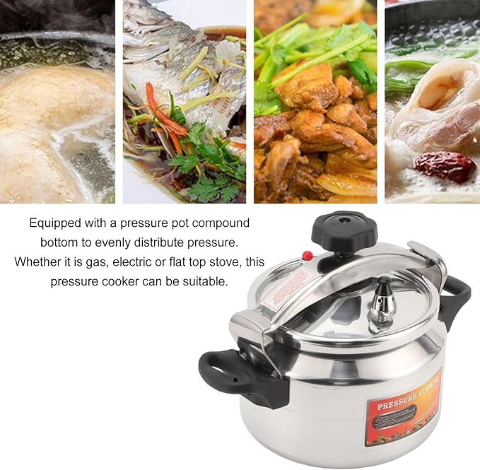 Stainless Steel Pressure Cooker, Aluminum Explosion Proof Pressure Canner Large Capacity Rice Cooker Cookware with Compound Bottom for Gas Electric Flat Top Stoves Easy To Open