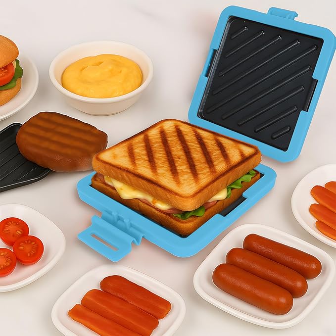 Microwave Sandwich Maker - Microwave Toastie Sandwich Maker，3-in-1 Toastie Panini Press with Dishwasher Safe Design No Electricity Needed Fast Cooking for Travel Friendly/Office/Home(Blue)