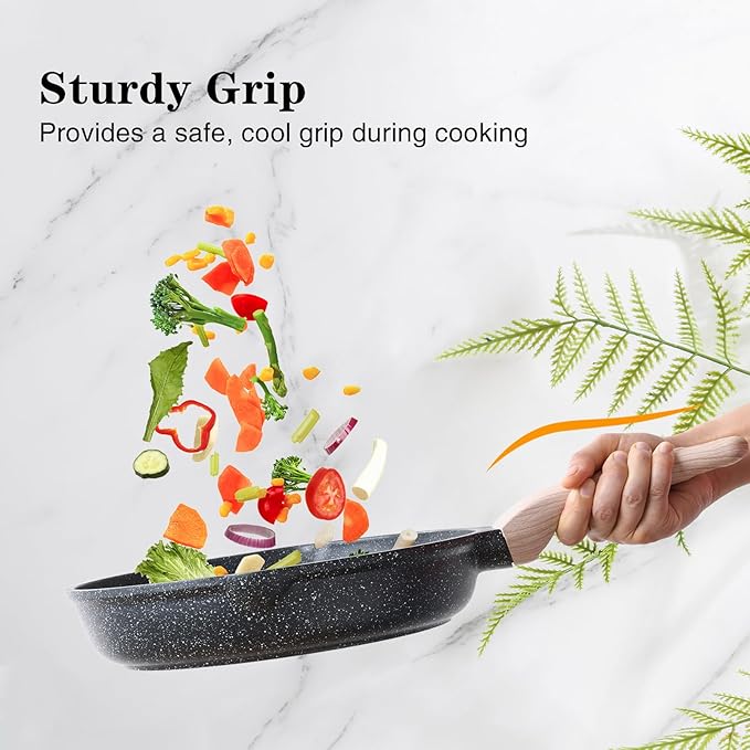 Kordisen Nonstick Frying Pan Set, 3 Piece Skillet Set, Healthy Induction Cooking Pan, Stay-Cool Handle, Compatible with All Stovetops, PFOA Free (8, 9.5, 11 Inch)