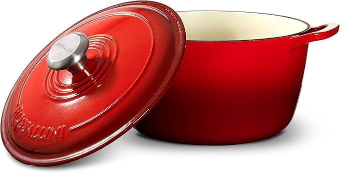 Signature Enameled Cast Iron Dutch Oven, Non-Stick Serving Pot with Tight Fitting Lid for Perfect Roasting, Baking, Sauteing, and Bread Making | 7.4Q (7L) - Red