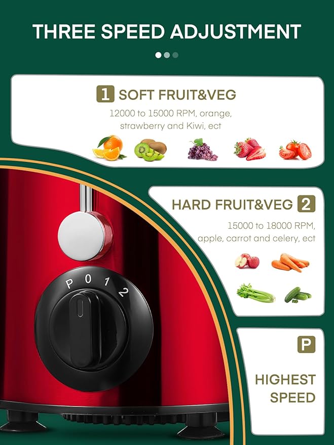 Juicer Machine, HOUSNAT Centrifugal Juicer 400 W Motor, 65MM Wide Chute for Whole Fruit and Vegetables, Juice Extractor with 3 Speeds, Upgraded Version Quick Juicing, Easy to Clean, BPA Free, Rot