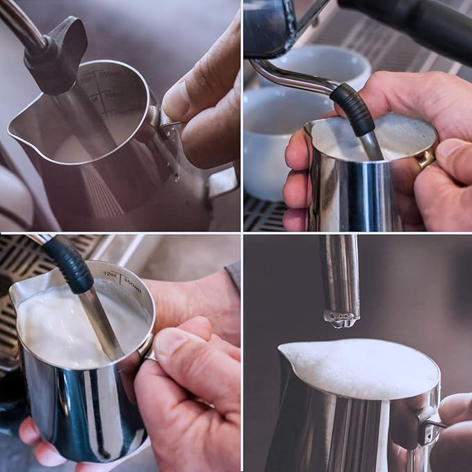 12oz Milk Frothing Pitcher, Stainless Steel Espresso Latte Steaming Pitcher, Milk Frother for Coffee Cappuccino With Latte Art Pen - Barista Tools and Espresso Machine Accessories