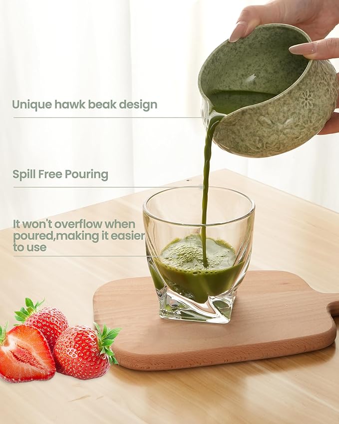 Matcha Whisk Set 7 Piece Ceramic Matcha Kit,18 oz Matcha Bowl with Bamboo Whisk & Holder, Bamboo Scoop, Scoop Rest, Sifter and Tea Towel, Complete Matcha Set for Beginners and Tea Lovers(Green)