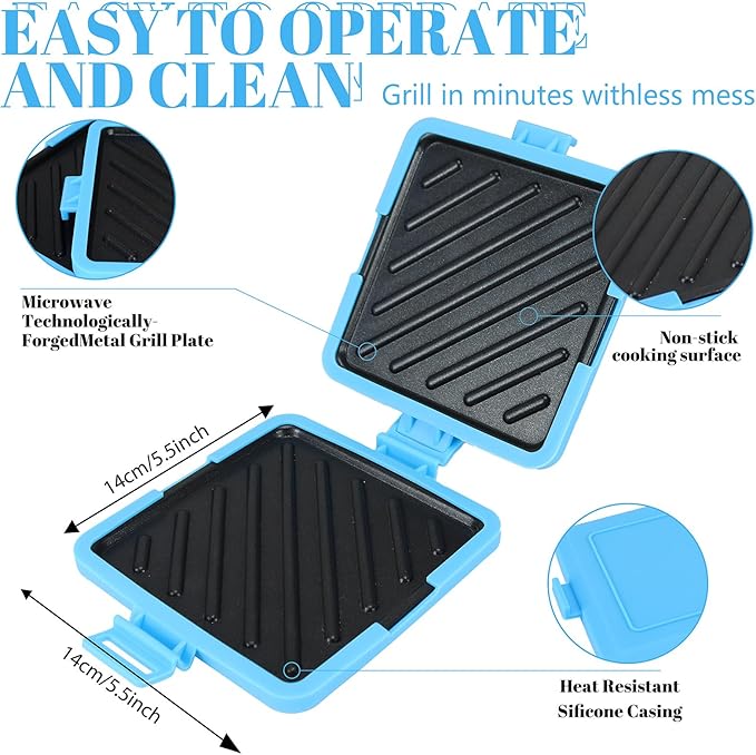 Microwave Sandwich Maker - Microwave Toastie Sandwich Maker，3-in-1 Toastie Panini Press with Dishwasher Safe Design No Electricity Needed Fast Cooking for Travel Friendly/Office/Home(Blue)