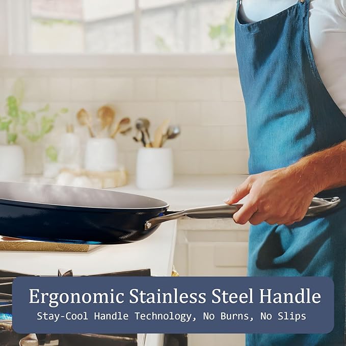 Nonstick Ceramic Sauté Pan with Lid (4.5 qt, 11") Deep Frying Pan for All Cooktops Non Toxic Skillet PTFE/PFAS Free, Dishwasher & Oven Safe up to 500°F w/Stay-Cool Handle, Olive Green