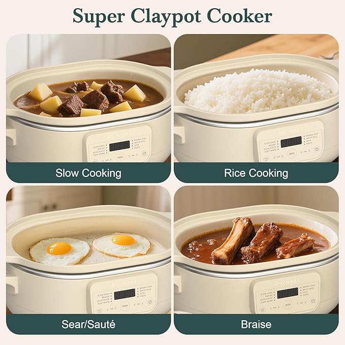 MAGNIFIQUE 4 Quart Claypot Multi-Cooker, with 8-in-1 Casserole Programmable Slow Cooker, Dutch Oven, Pasta, Nonstick Oven Safe Pot to 450°F, Oatmeal