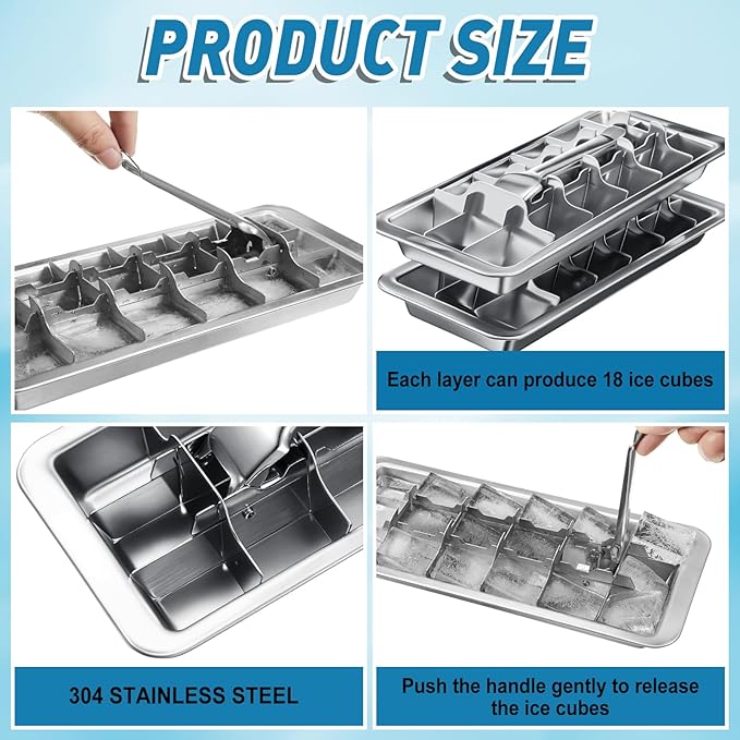 5 Pcs 18 Slot Stainless Steel Ice Cube Maker and Tray Ice Cube Tray for Bars Kitchens Levers Remove Cubes Easy Removal Metal Food Grade Freezer Molds for Food Juice Dishwasher Safe