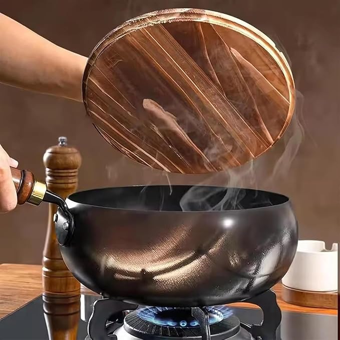 Jinswhdre Cast Iron Skillet, 9.5/11in Jinswhdre Japanese Irons Pan, Hand Forged Uncoated Iron Pan with Lid Spatula, Non-stick Wok for Cooker Gas Stir Fry Pans Durable and Rust-Free (No Lid,11in)